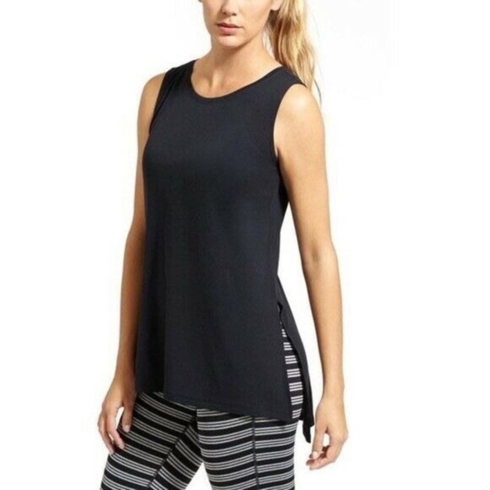Athleta Side Split Tank Top Black Sleeveless Size Medium Round Neck Soft EUC - Picture 2 of 11